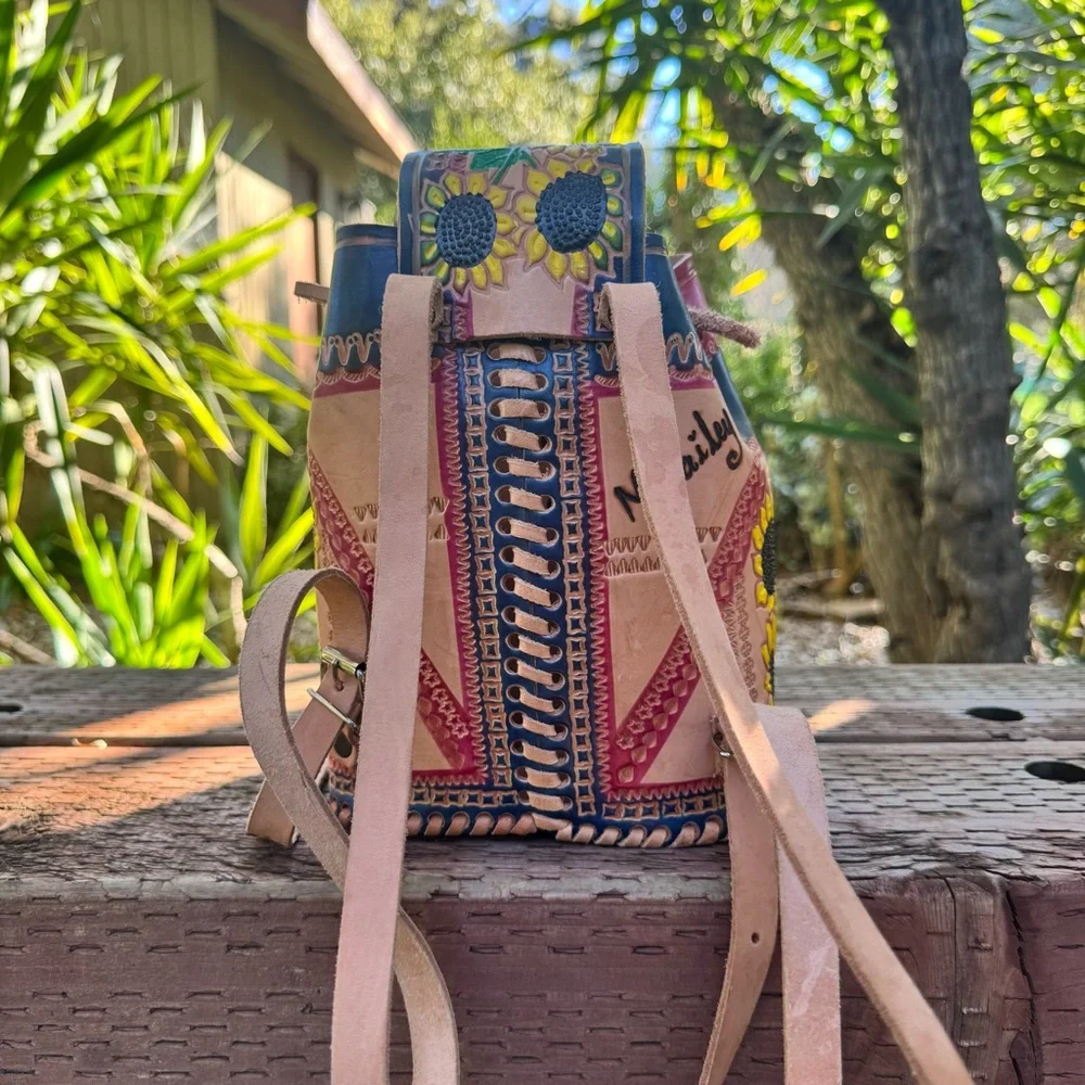 Leather Embossed and Hand-painted Artisan Backpack
